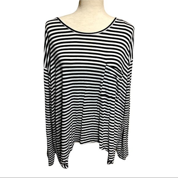 ONE WORLD Live and Let Live Top Plus Size 2X  Black & Ivory Stripe NWT. - Picture 1 of 3